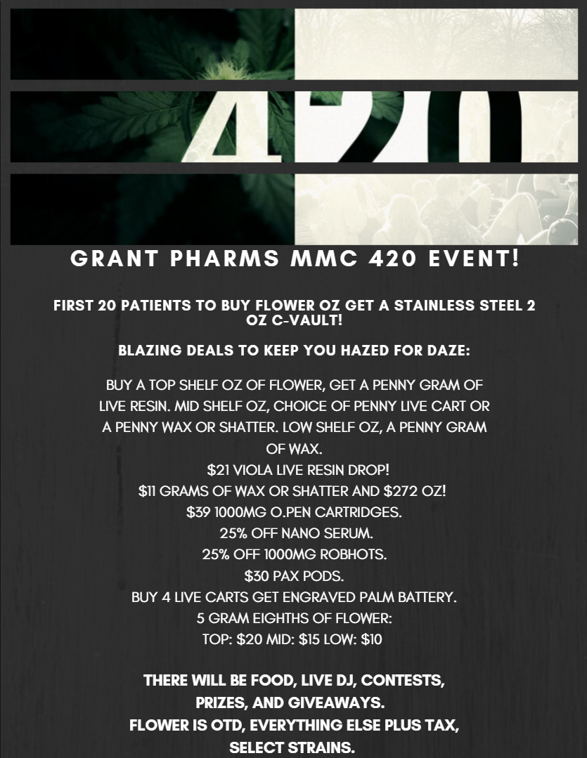 Grant Pharms 4.20 Sales Event 2019